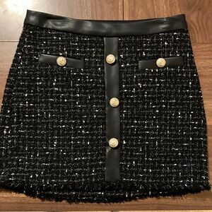 Generation Love Black Tweed Mini Skirt with Gold Buttons